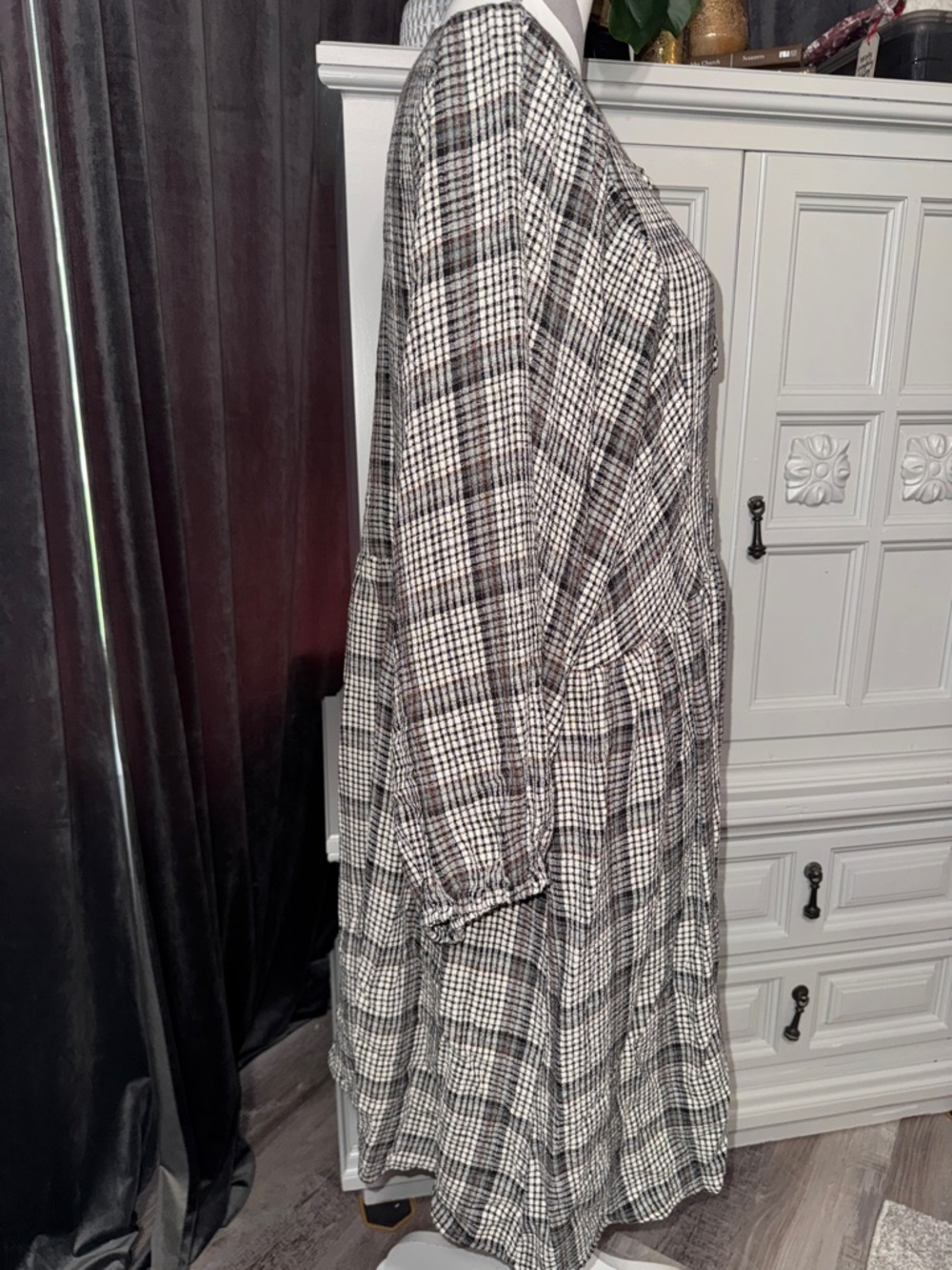 NWOT Cato Black and White Plaid Tie-Neck Women’s Dress With Pockets Size XL - Picture 7 of 14
